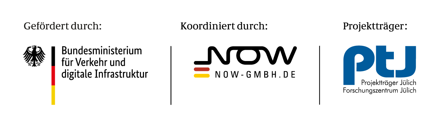 Logos des BMVI, der NOW und von PtJ