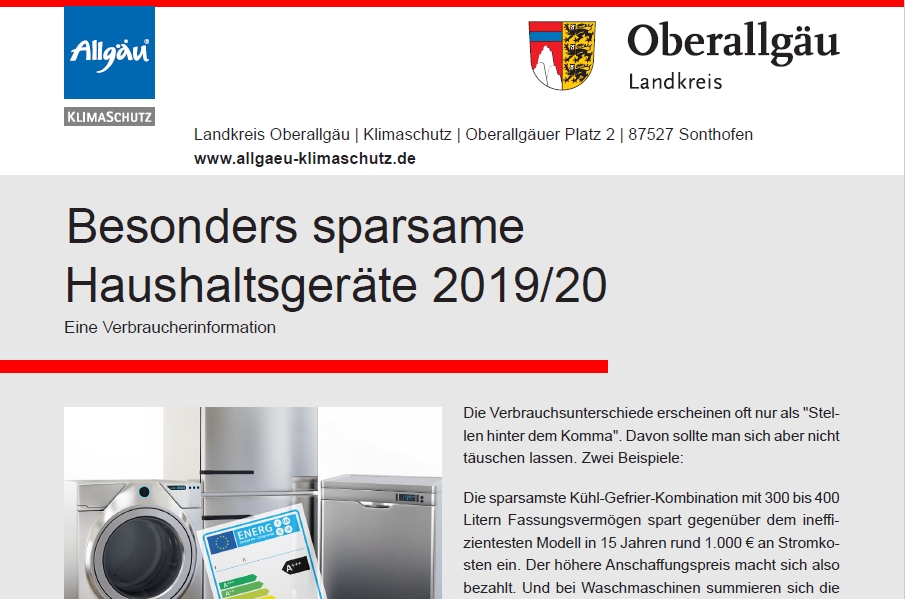 Broschüre Besonders sparsame Haushaltsgeräte Broschüre Besonders sparsame Haushaltsgeräte