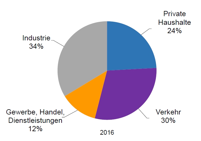 Verteilung des Endenergieverbrauchs nach Verursachergruppen im Jahr 2016
