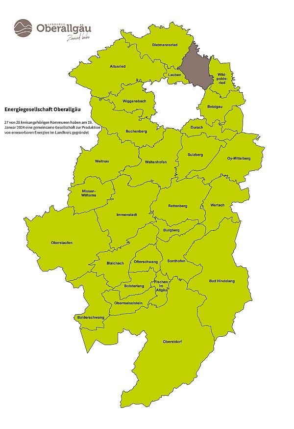 Mitgliedsgemeinden der Energiegesellschaft Oberallgäu (grün)