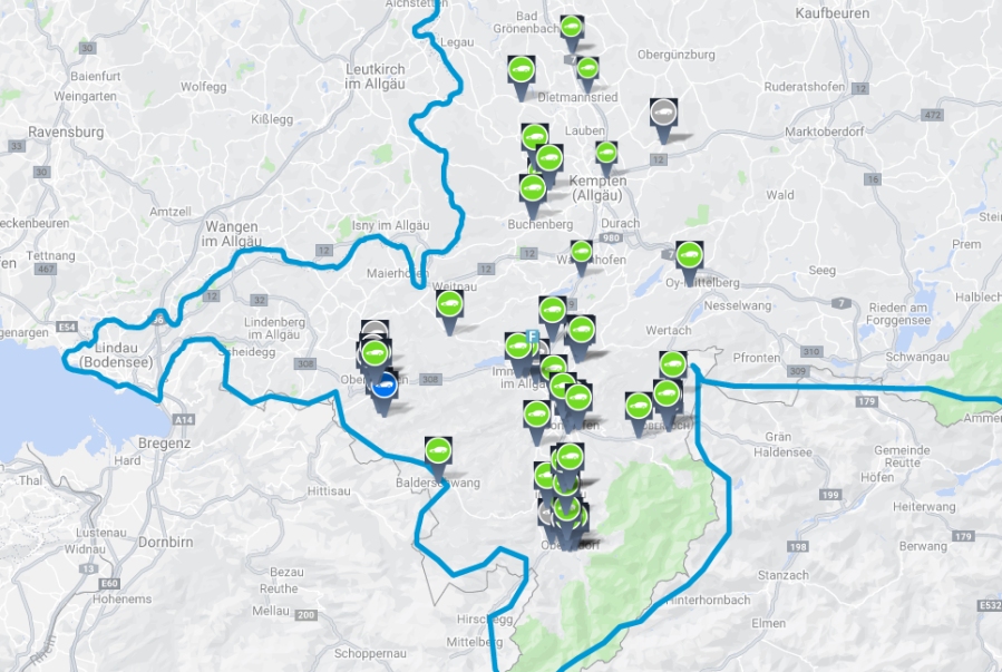 Ladesäulen für Elektroautos im Oberallgäu (externer Link)